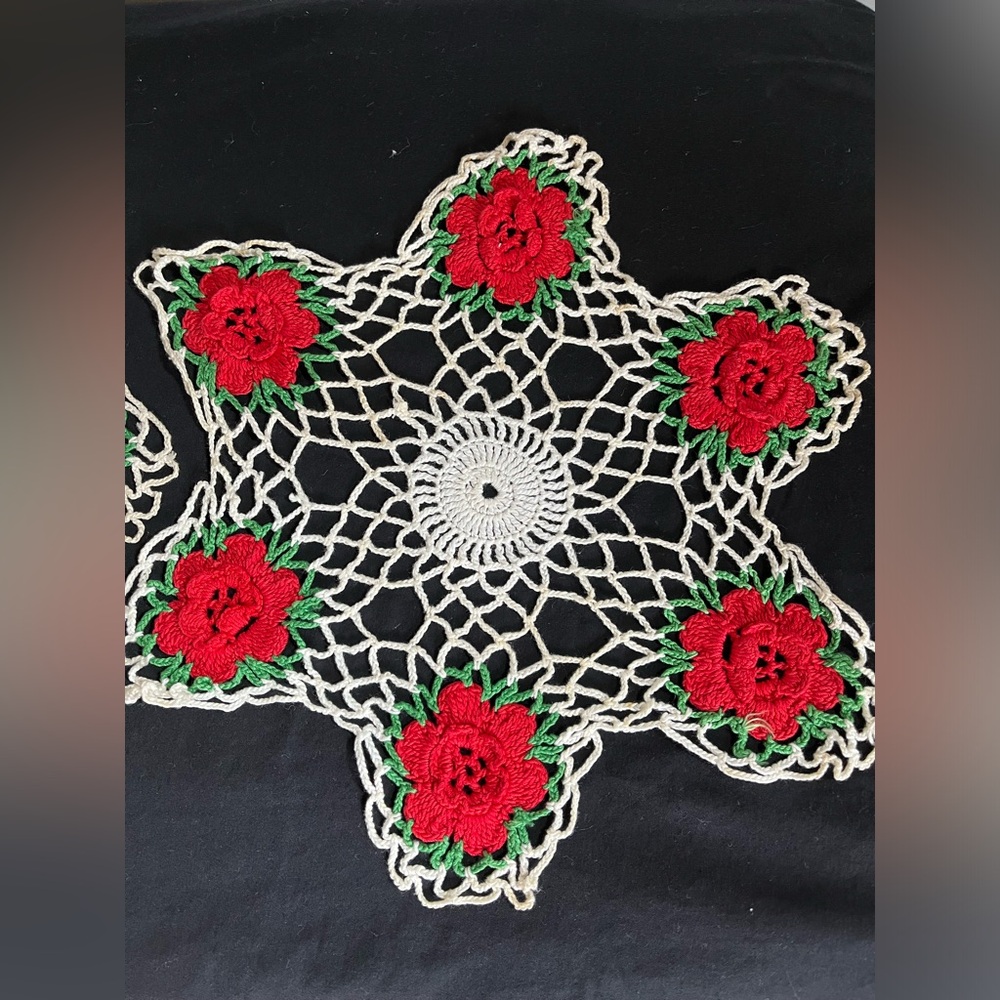 2 Crochet Rose Doilies/ Vintage